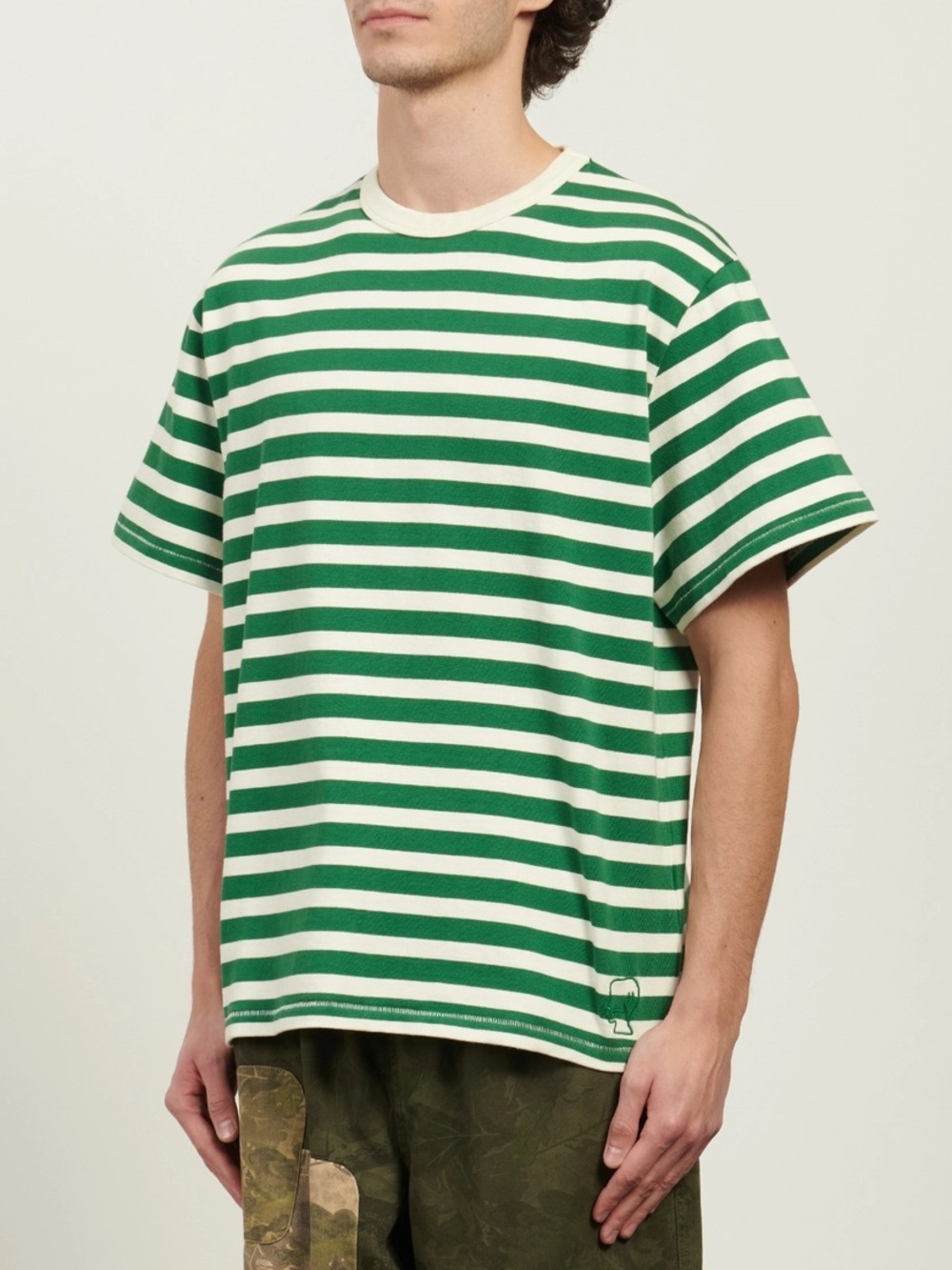 Brain Dead Green and White Striped Short-Sleeve Tee